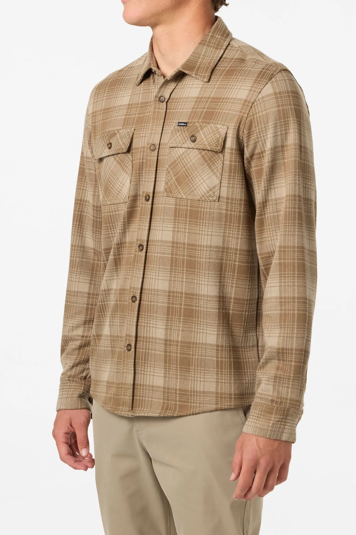 Shirts & Flannels^O'Neill Sutton Knit Plaid Standard Fit Long Sleeve Shirt - | dark khaki
