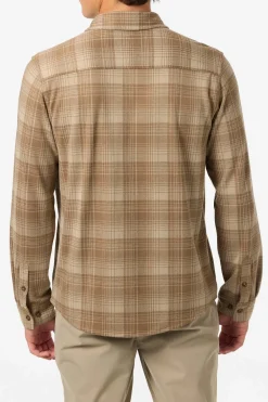 Shirts & Flannels^O'Neill Sutton Knit Plaid Standard Fit Long Sleeve Shirt - | dark khaki