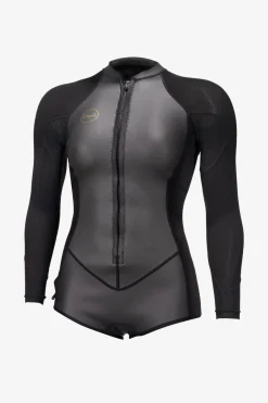Spring Suits^O'Neill Women's Bahia 2/1mm Front Zip L/S Surf Suit glideblk/blk/blk